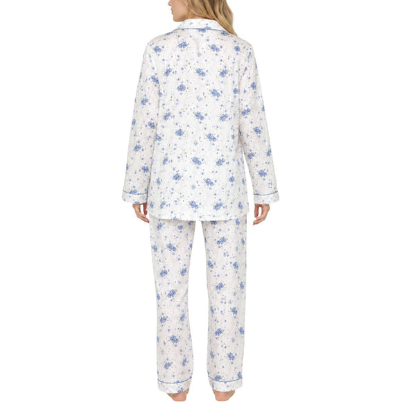 Womens Pyjama Set 100% Cotton Long Sleeve Button Up PJs Sleepwear - Blue Floral