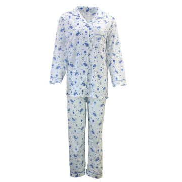 Womens PYJAMAS PJs Set Pajamas Ladies Cotton PJ Womens Long Sleeve Sleepwear - Blue - 20 - 0