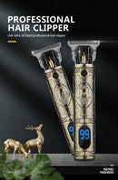 LCD Hair Clipper Barber Professional Electric Trimmer Shaver Beard Vintage - Gold-2