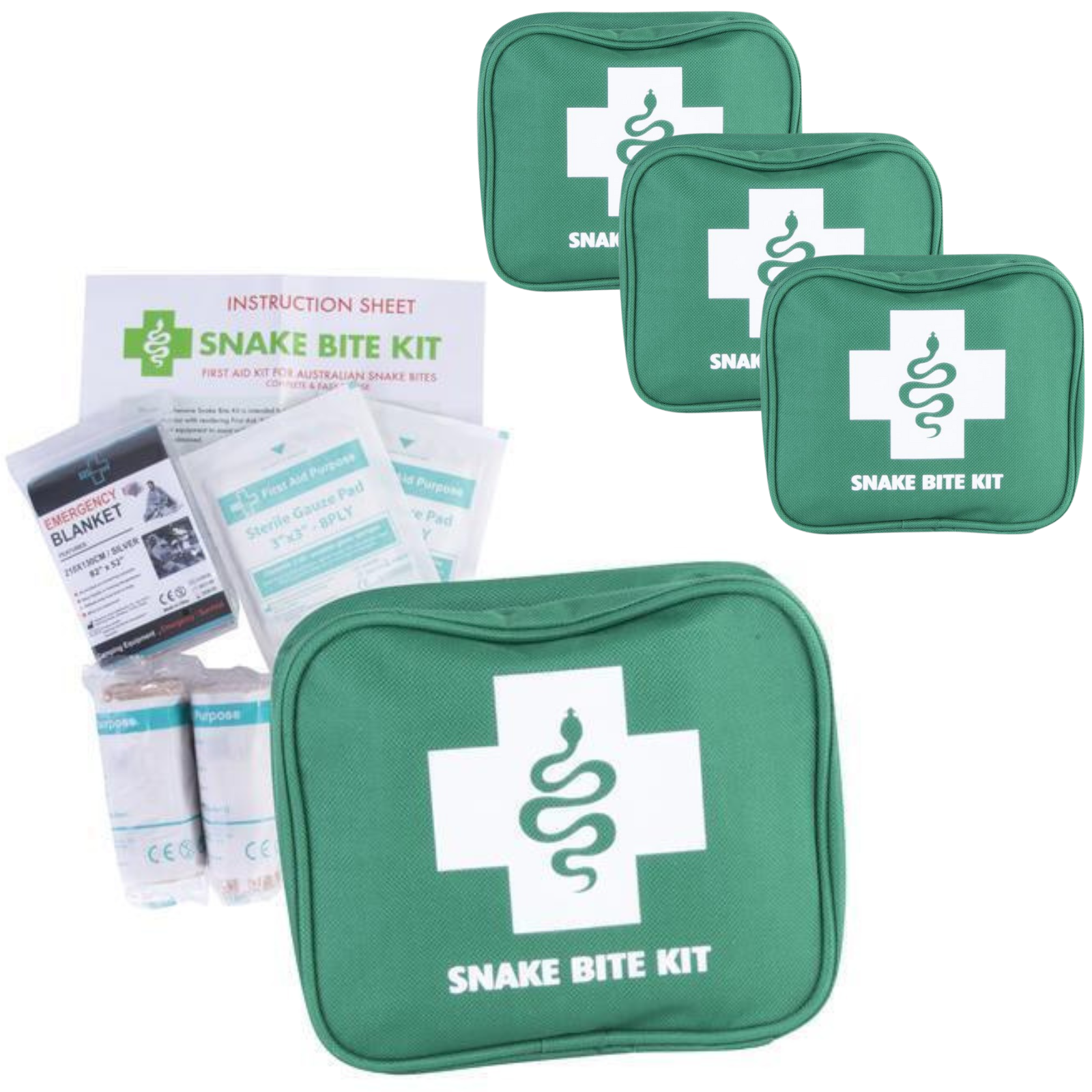 3x 9 Piece Australian Snake Bite First Aid Kit Camping Hiking Travel - 0