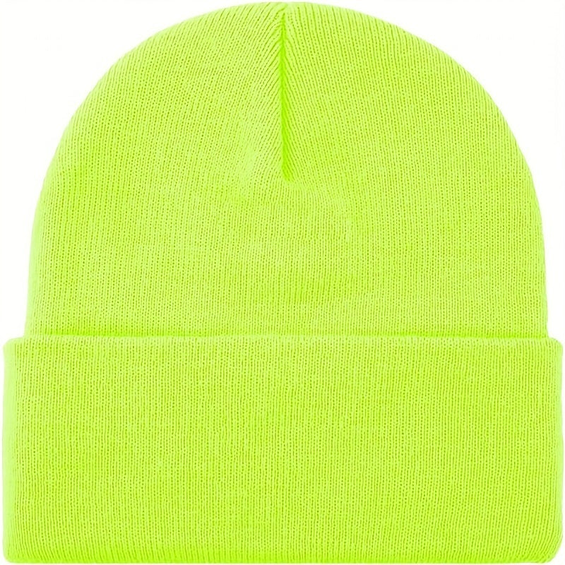 PLAIN BEANIE Unisex Mens Womens Winter Warm Hat Ski Cap Knit One Size - Fluro Yellow - 0