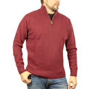 100% SHETLAND RAGG WOOL Half Zip Up Knit JUMPER Pullover Mens Sweater Knitted - Burgundy - XL-1
