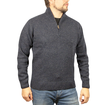 100% SHETLAND RAGG WOOL Half Zip Up Knit JUMPER Pullover Mens Sweater Knitted - Denim Blue (45) - 3XL - L - 0