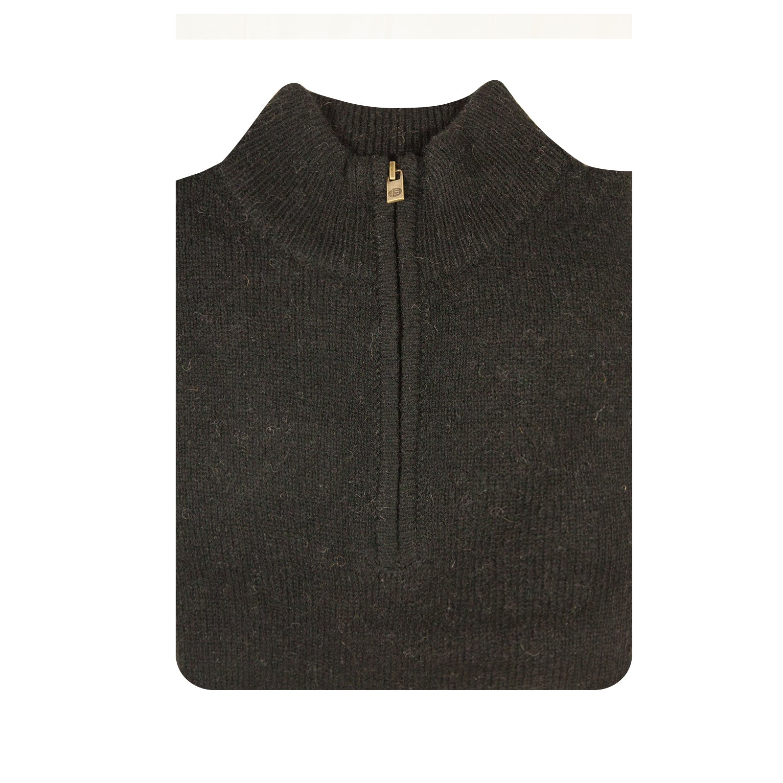 100% SHETLAND WOOL Half Zip Up Knit JUMPER Pullover Mens Sweater Knitted - Plain Black - L
