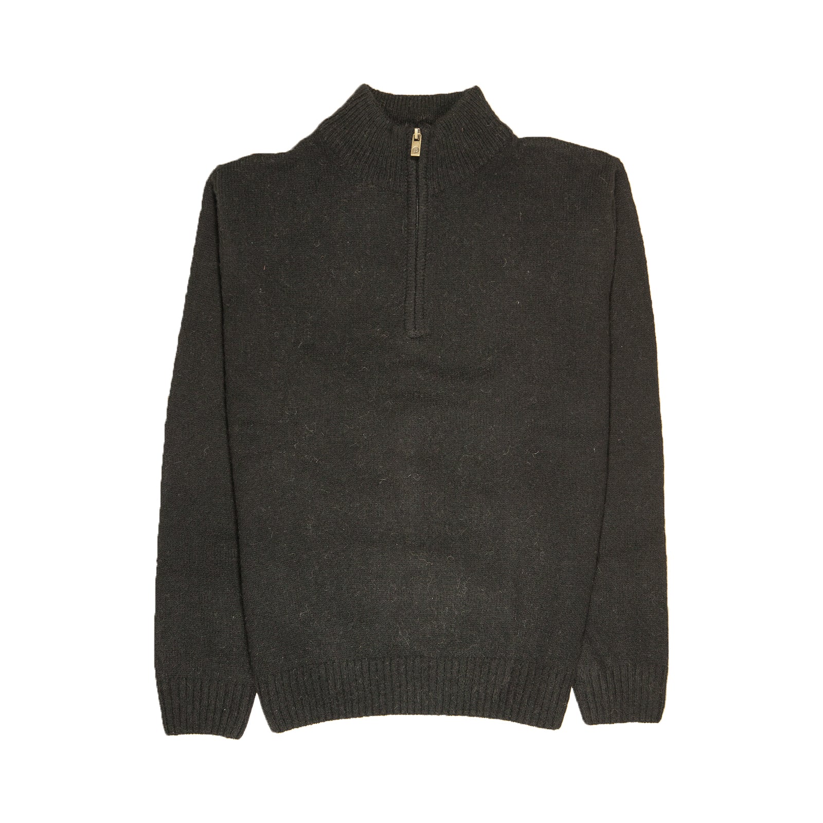 100% SHETLAND WOOL Half Zip Up Knit JUMPER Pullover Mens Sweater Knitted - Plain Black - XL