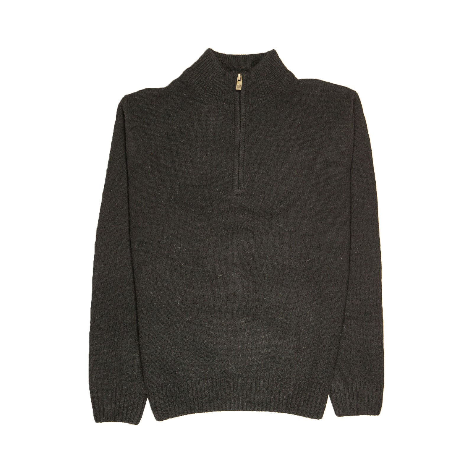 100% SHETLAND RAGG WOOL Half Zip Up Knit JUMPER Pullover Mens Sweater Knitted - Plain Black - XXL