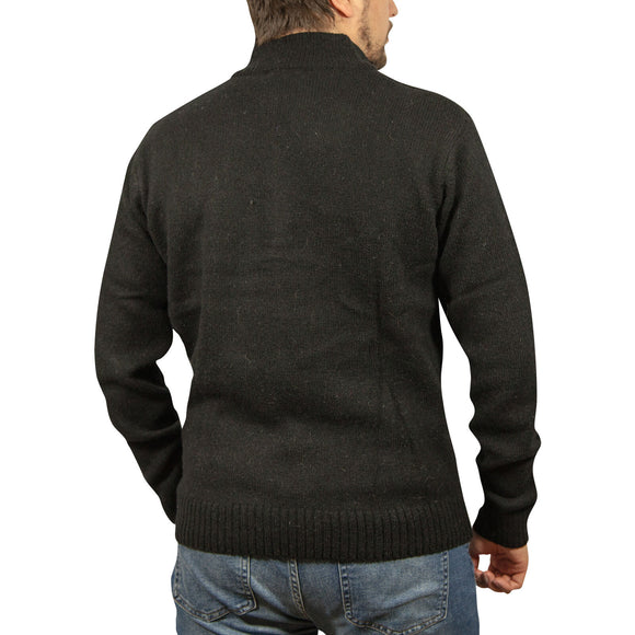 100% SHETLAND RAGG WOOL Half Zip Up Knit JUMPER Pullover Mens Sweater Knitted - Plain Black - XXL