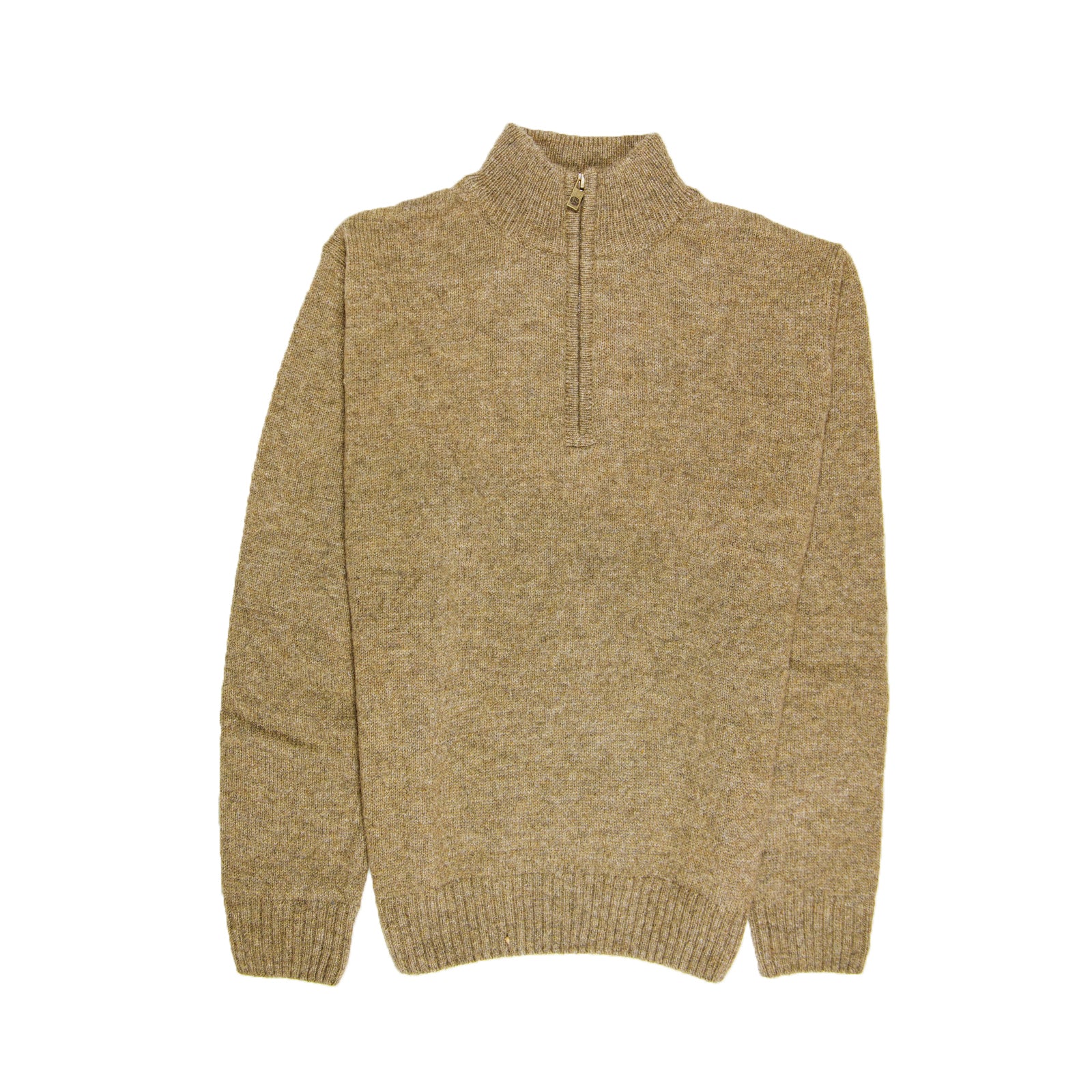 100% SHETLAND WOOL Half Zip Up Knit JUMPER Pullover Mens Sweater Knitted - Nutmeg (23) - L