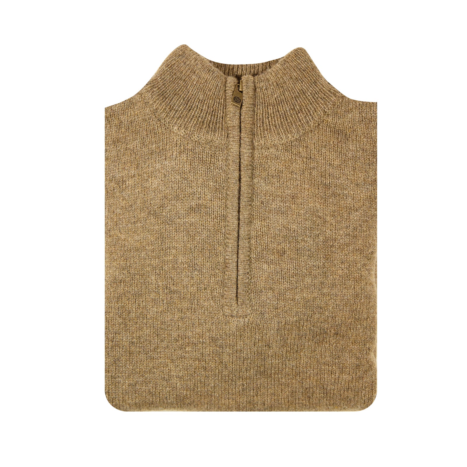 100% SHETLAND WOOL Half Zip Up Knit JUMPER Pullover Mens Sweater Knitted - Nutmeg (23) - S