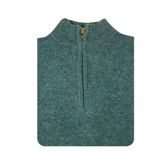 100% SHETLAND RAGG WOOL Half Zip Up Knit JUMPER Pullover Mens Sweater Knitted - Sherwood - L