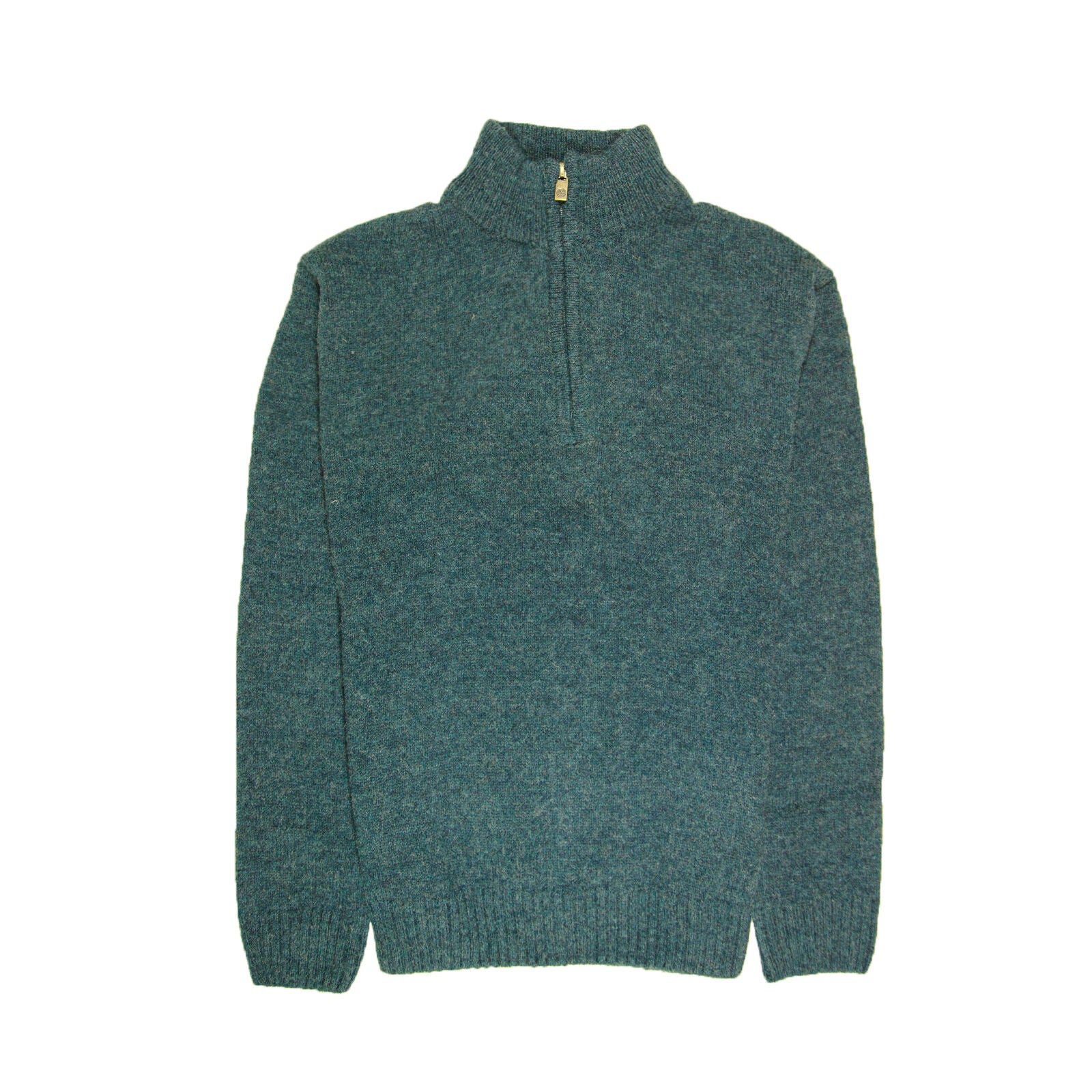 100% SHETLAND RAGG WOOL Half Zip Up Knit JUMPER Pullover Mens Sweater Knitted - Sherwood - L
