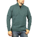 100% SHETLAND RAGG WOOL Half Zip Up Knit JUMPER Pullover Mens Sweater Knitted - Sherwood - S-2