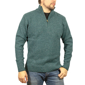 100% SHETLAND RAGG WOOL Half Zip Up Knit JUMPER Pullover Mens Sweater Knitted - Sherwood - XXL