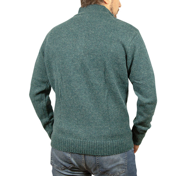 100% SHETLAND RAGG WOOL Half Zip Up Knit JUMPER Pullover Mens Sweater Knitted - Sherwood - XXL