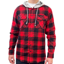 Mens Cotton Flannelette Shirt w Jersey Hood Long Sleeve Flannel - Red - M-4