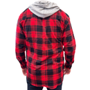 Mens Cotton Flannelette Shirt w Jersey Hood Long Sleeve Flannel - Red - XL-8