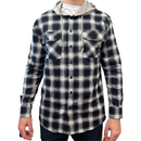 Mens Cotton Flannelette Shirt w Jersey Hood Long Sleeve Flannel - Black - L-1