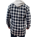 Mens Cotton Flannelette Shirt w Jersey Hood Long Sleeve Flannel - Black - XL-4