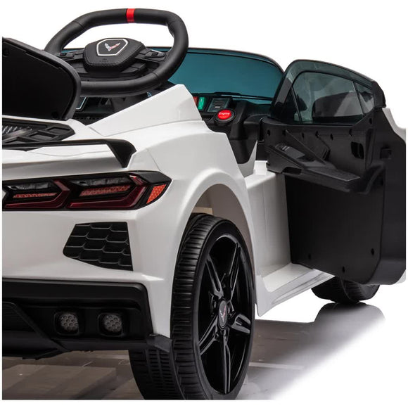 12V Licensed V8 Corvette Battery Powered Sports Kids Ride On Car – White