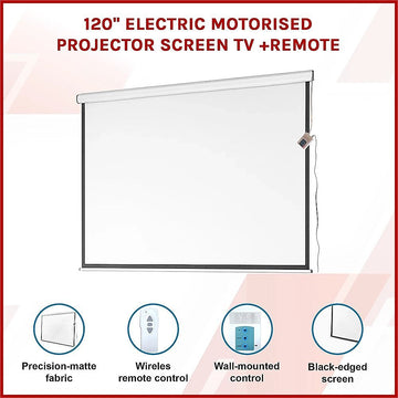 120" Electric Motorised Projector Screen TV +Remote - 0