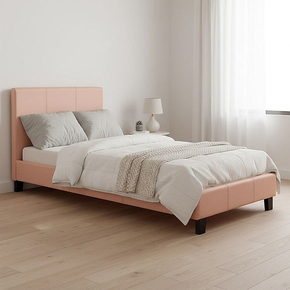 Single PU Leather Bed Frame Pink