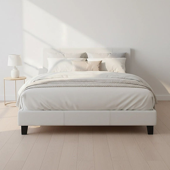 Queen PU Leather Bed Frame White