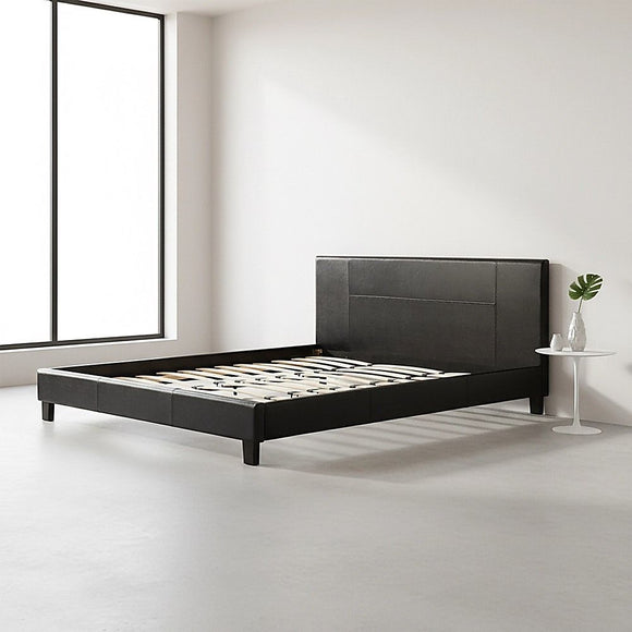 King PU Leather Bed Frame Black