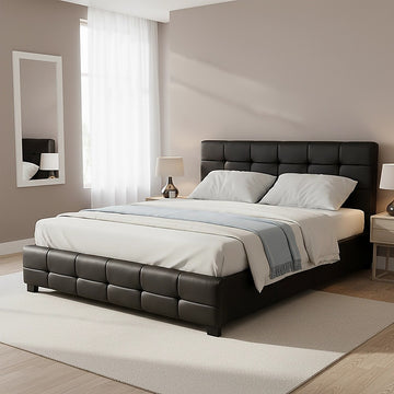 Double PU Leather Deluxe Bed Frame Black - 0