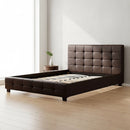 Queen PU Leather Deluxe Bed Frame Brown-1