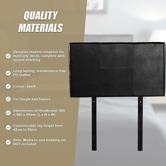 PU Leather Single Bed Headboard Bedhead - Black