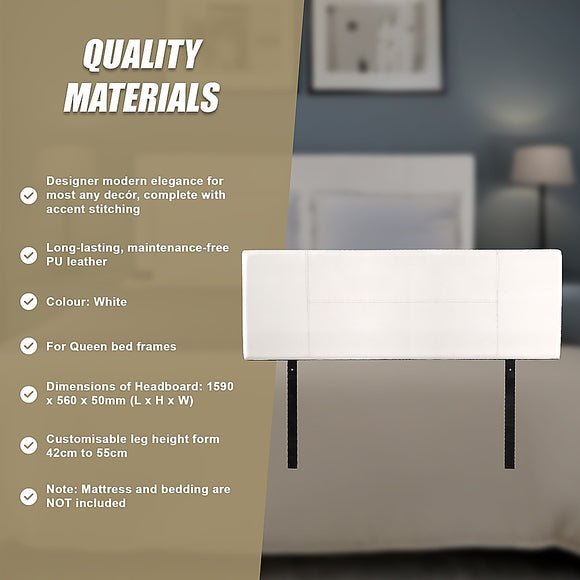 PU Leather Queen Bed Headboard Bedhead - White