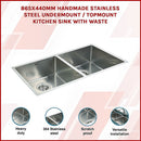 865x440mm Handmade Stainless Steel Undermount / Topmount Kitchen Sink with Waste-5