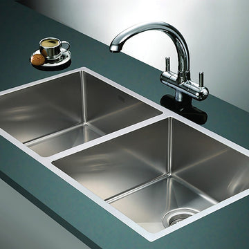 865x440mm Handmade Stainless Steel Undermount / Topmount Kitchen Sink with Waste - 0