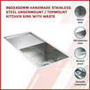960x450mm Handmade 1.2mm Stainless Steel Undermount Topmount Kitchen Sink with Waste-2