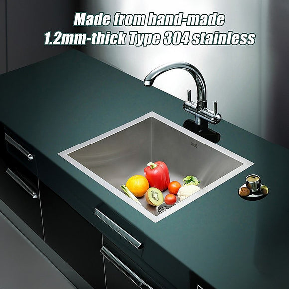 510x450mm Handmade 1.2mm Stainless Steel Undermount Topmount Kitchen Laundry Sink with Waste