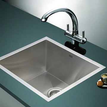 510x450mm Handmade Stainless Steel Undermount / Topmount Kitchen Laundry Sink with Waste - 0