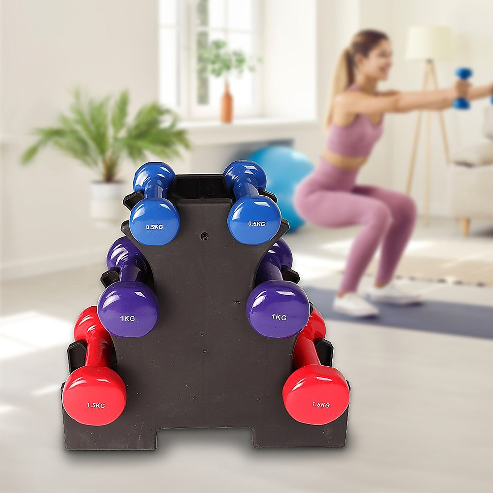 6-Piece Dumbbell Set with Rack - 0