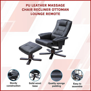 PU Leather Massage Chair Recliner Ottoman Lounge Remote - 0