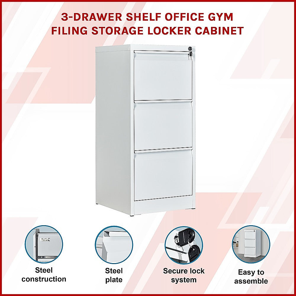 3-Drawer Shelf Office Gym Filing Storage Locker Cabinet