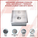 440x440mm Handmade Stainless Steel Undermount / Topmount Kitchen Laundry Sink with Waste-2