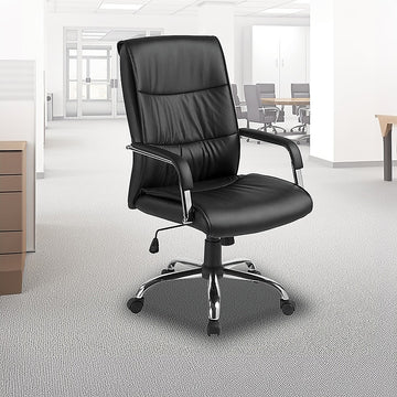 PU Leather Office Chair – Ergonomic Executive Swivel Desk Chair with Padded Seat in Black - 0