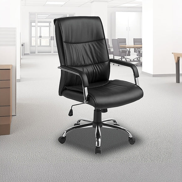PU Leather Office Chair – Ergonomic Executive Swivel Desk Chair with Padded Seat in Black