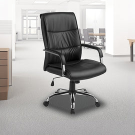 PU Leather Office Chair – Ergonomic Executive Swivel Desk Chair with Padded Seat in Black - 0