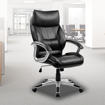 PU Leather Executive Office Chair – Ergonomic Swivel Computer Desk Chair in Black - 0