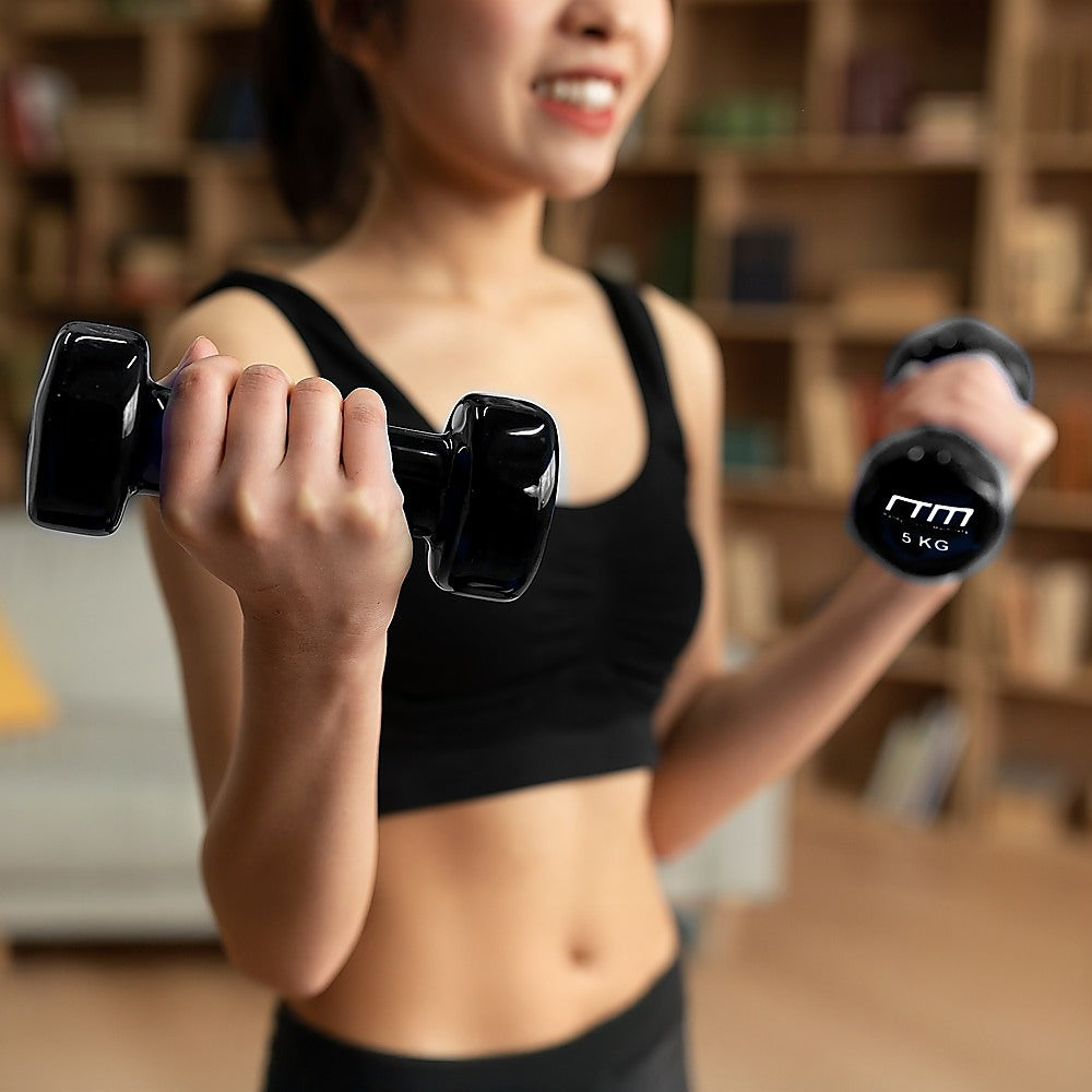 5kg Dumbbells Pair PVC Hand Weights Rubber Coated - 0