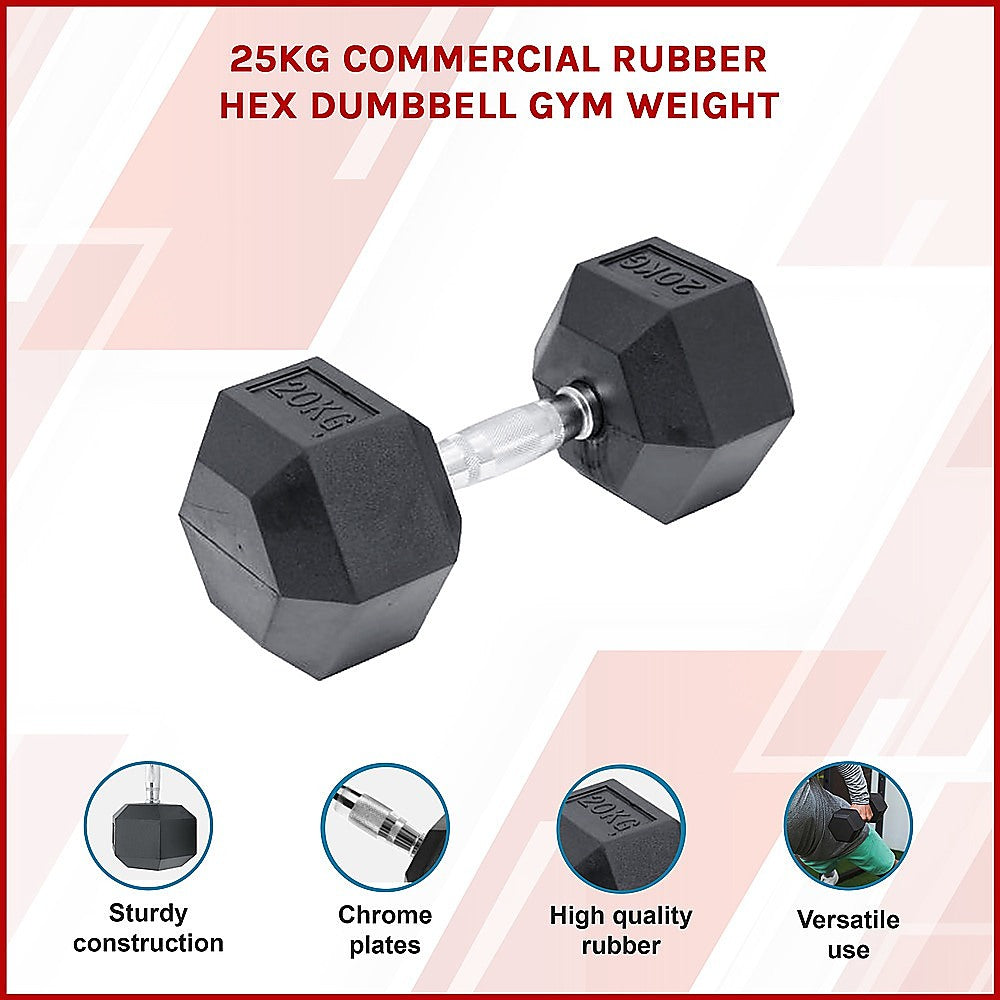 25KG Commercial Rubber Hex Dumbbell Gym Weight