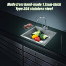 530x505mm Handmade 1.2mm Stainless Steel Topmount Kitchen Sink with Waste-7