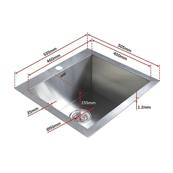 530x505mm Handmade 1.2mm Stainless Steel Topmount Kitchen Sink with Waste