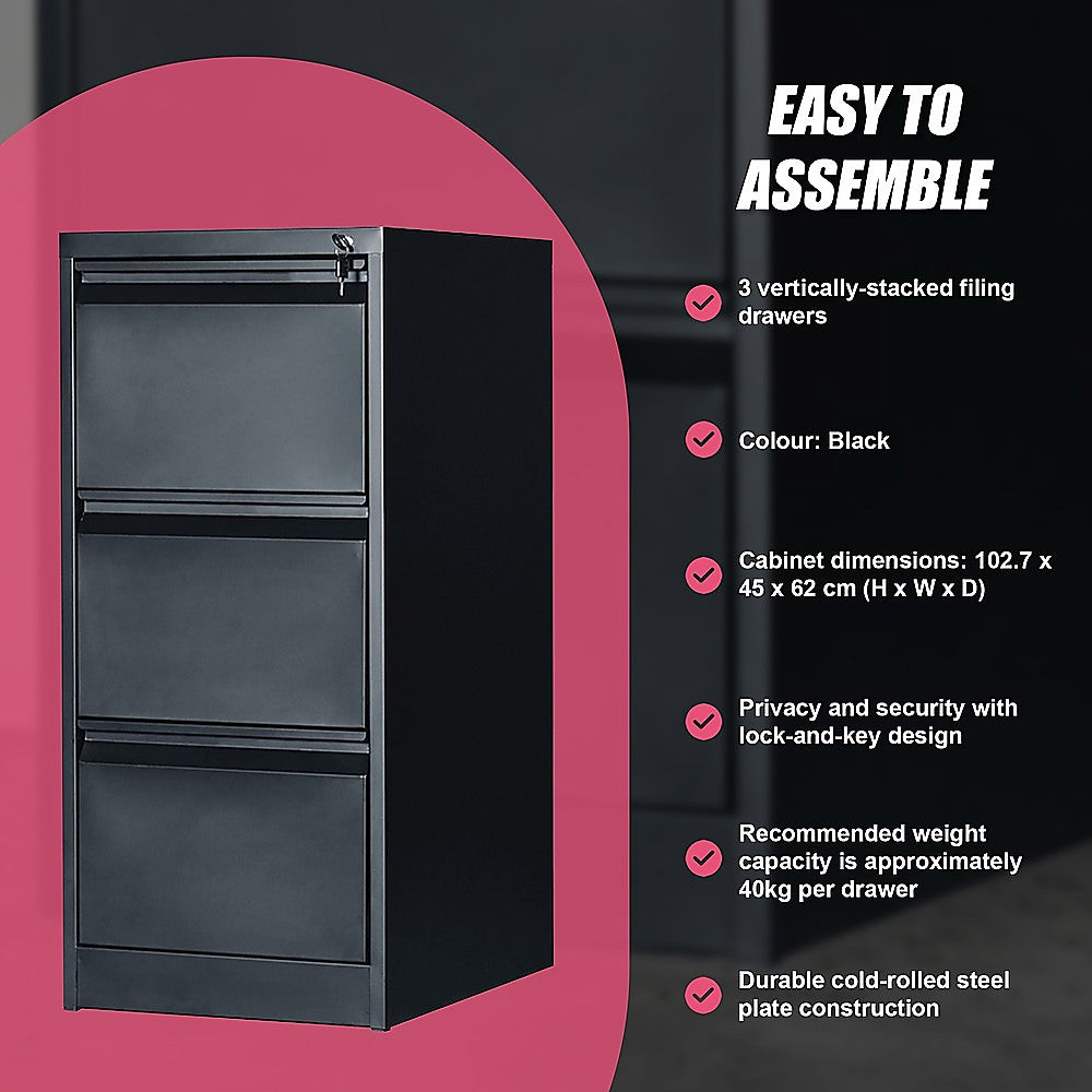 3-Drawer Shelf Office Gym Filing Storage Locker Cabinet