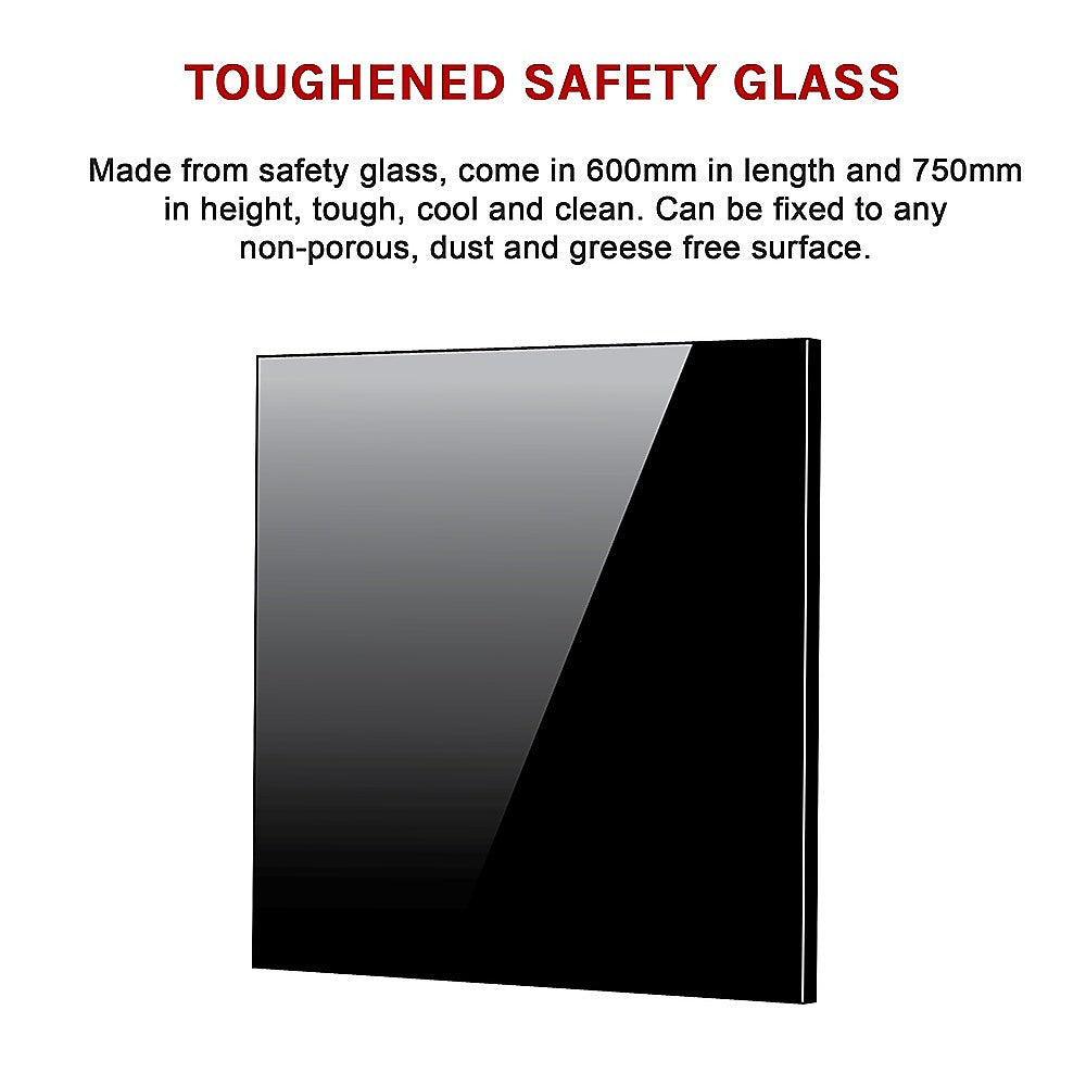 Toughened 60cm x 75cm Black Glass Kitchen Splashback